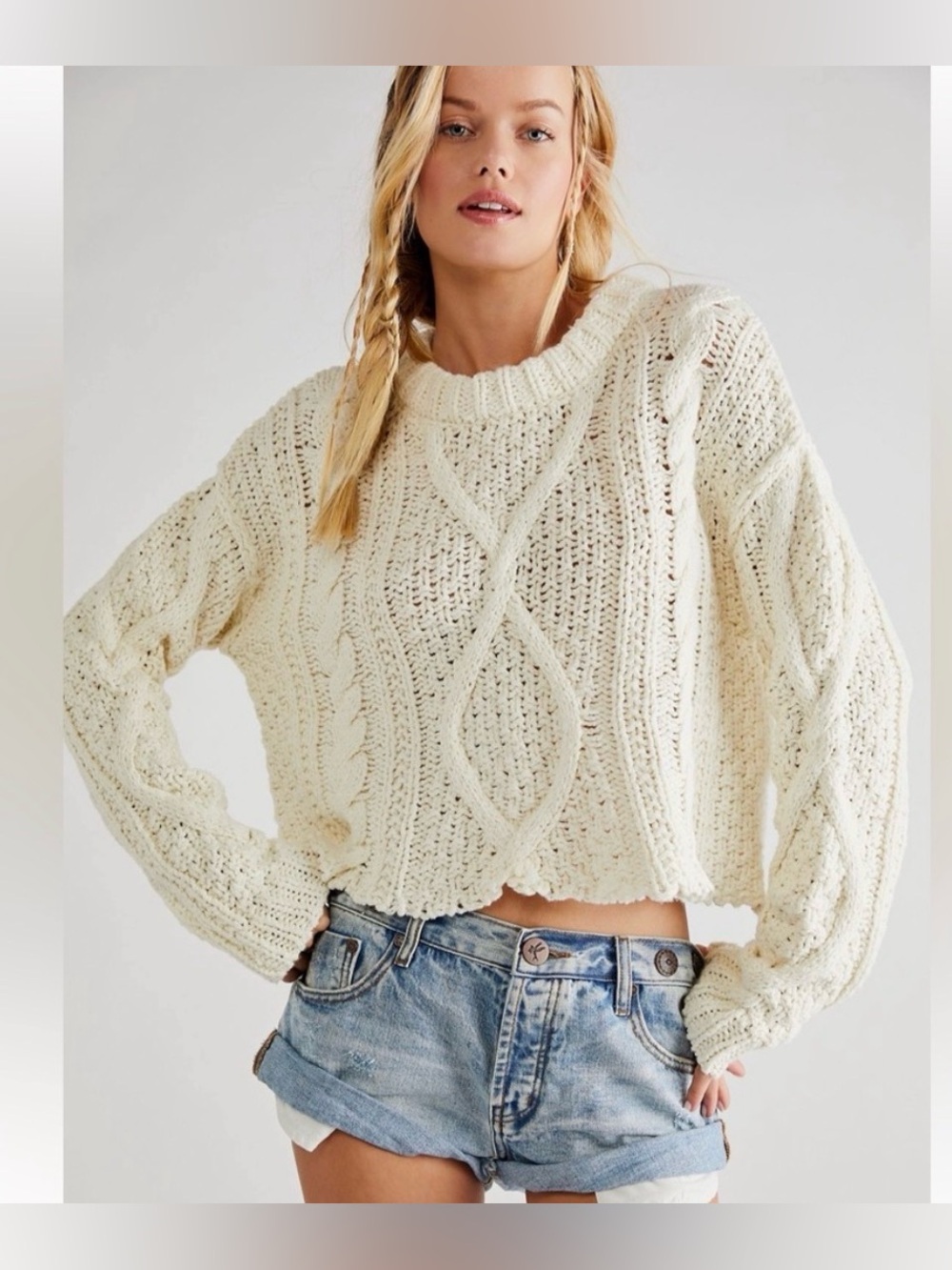 Free People Women’s Cutting Edge Cotton Cable Knit Sweater Size Medium